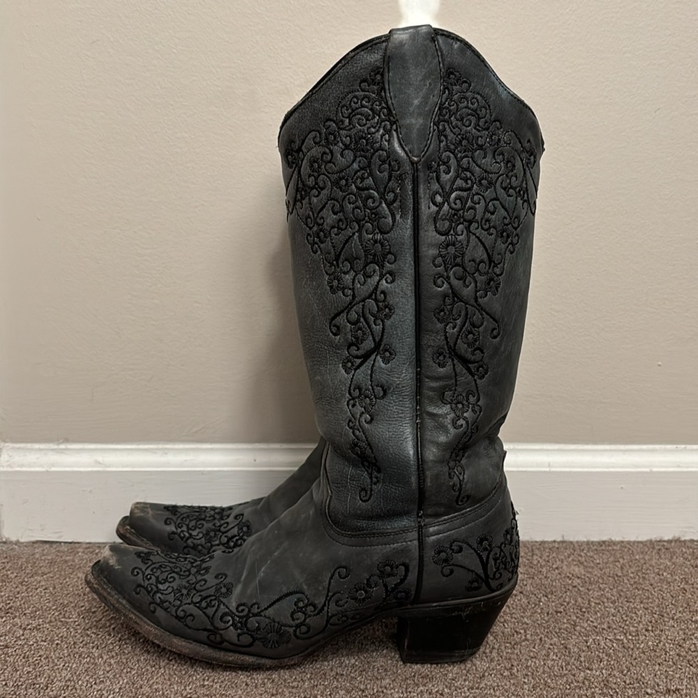 Gray Leather Cowboy (Cowgirl) Boots